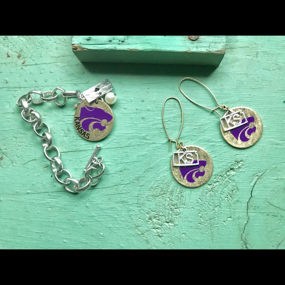 Kansas State Wildcats bracelet and earrings set - Picture 3 of 5